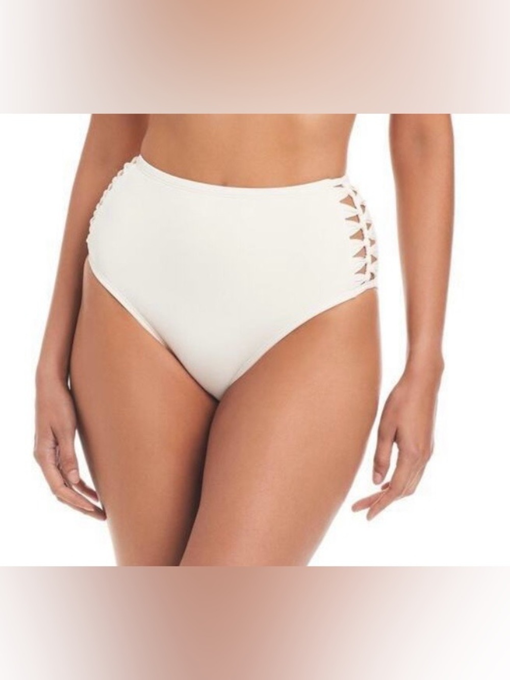 Bleu Rod Beattie White High-Waist Bikini Bottom with Side Cutouts Size 12